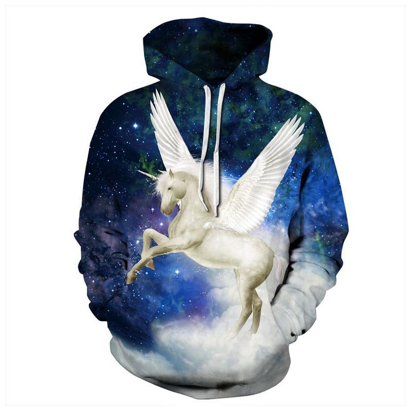 3D Print Hoodie - White Flying Unicorn Pattern Pullover Hoodie  CSS038