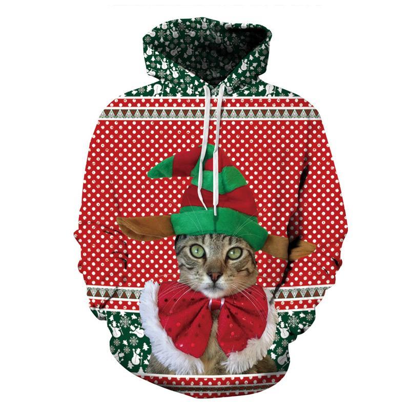 3D Print Hoodie - Kawaii Cat Christmas Pattern Pullover Hoodie  CSS045