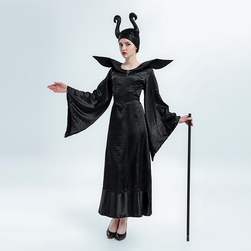 Maleficent Witch Costume Black Dress Halloween Cosplay