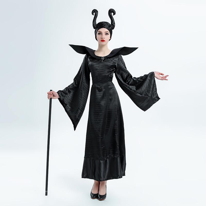 Maleficent Witch Costume Black Dress Halloween Cosplay