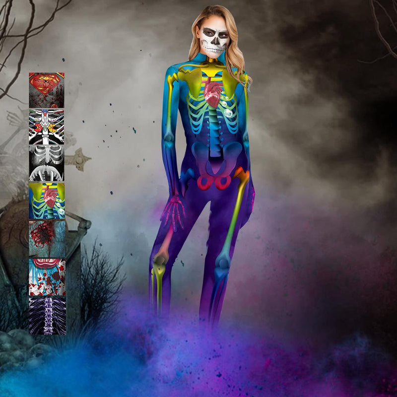 Halloween Party Skull Jumpsuit Zombie Costume For Women Man