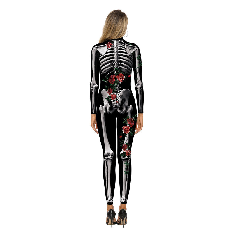 Halloween Party Jumpsuit Costume Skull And Rose Dress