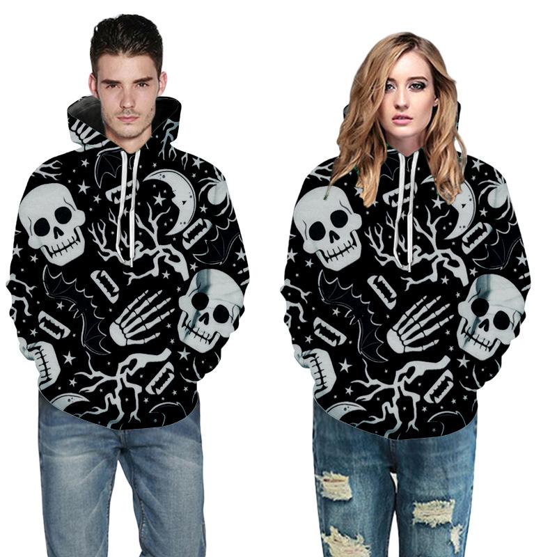 Halloween 3d Digital Print Long Sleeved Hooded Sweater