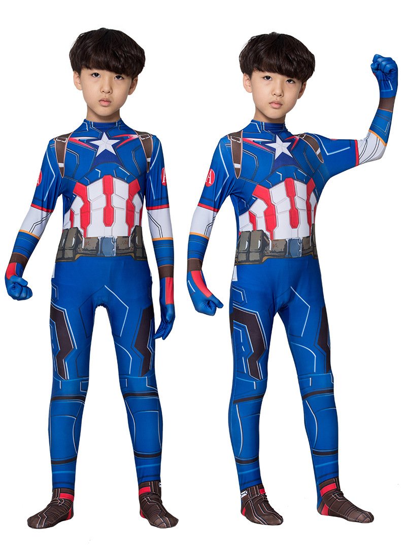 Captain America Jumpsuit Superhero Costume For Men And Children Halloween Cosplay