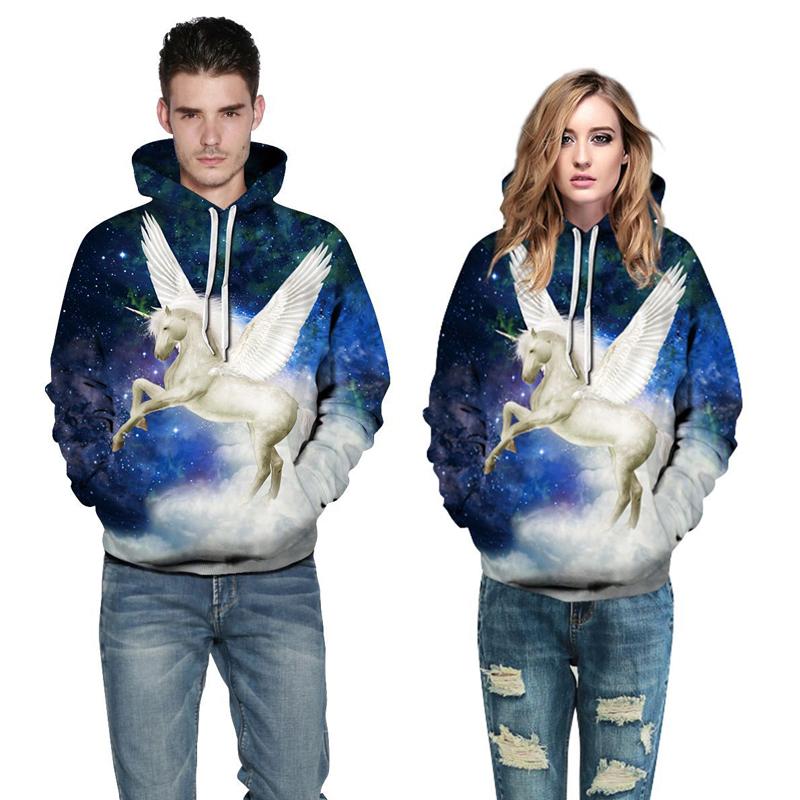 3D Print Hoodie - White Flying Unicorn Pattern Pullover Hoodie  CSS038