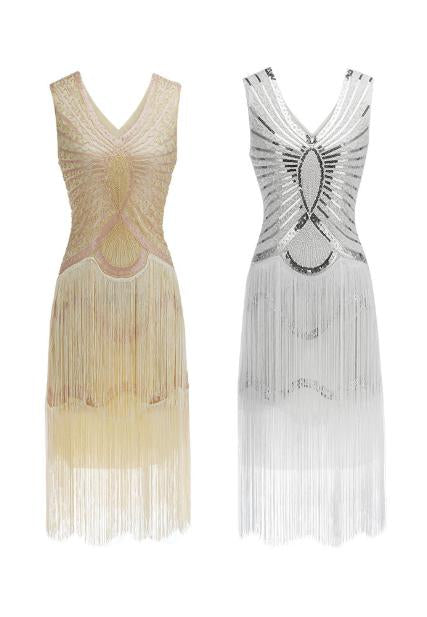 Hand Beaded Tassel  Sequined Sleeveless  Retro Dress