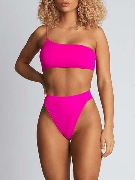 Finley Asymmetric Strap Bikini Bikini Sets Neon Pink