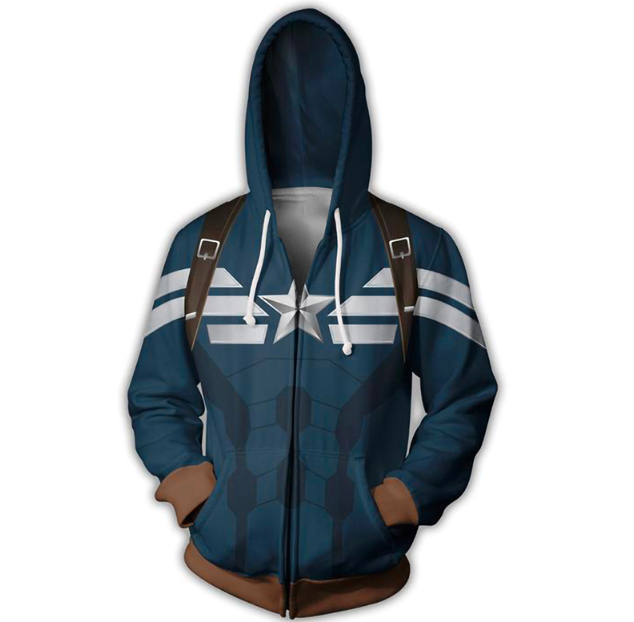 Captain Avenger Alliance 3D Printed Zipper Hoodie Hat Guard