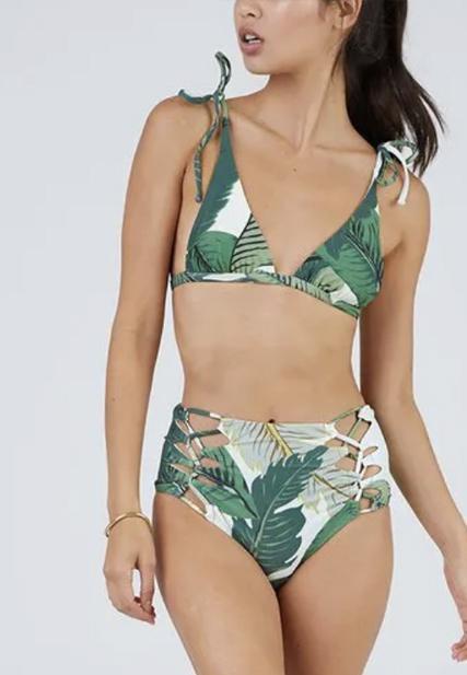 Shoulder Tie Triangle Bikini Top Tropical Palm Print