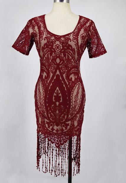 Short Sleeve Tassel Hem Hip Dress
