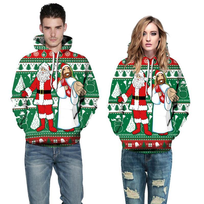 3D Print Hoodie - Santa Claus and Jesus Print Pullover Hoodie CSS009