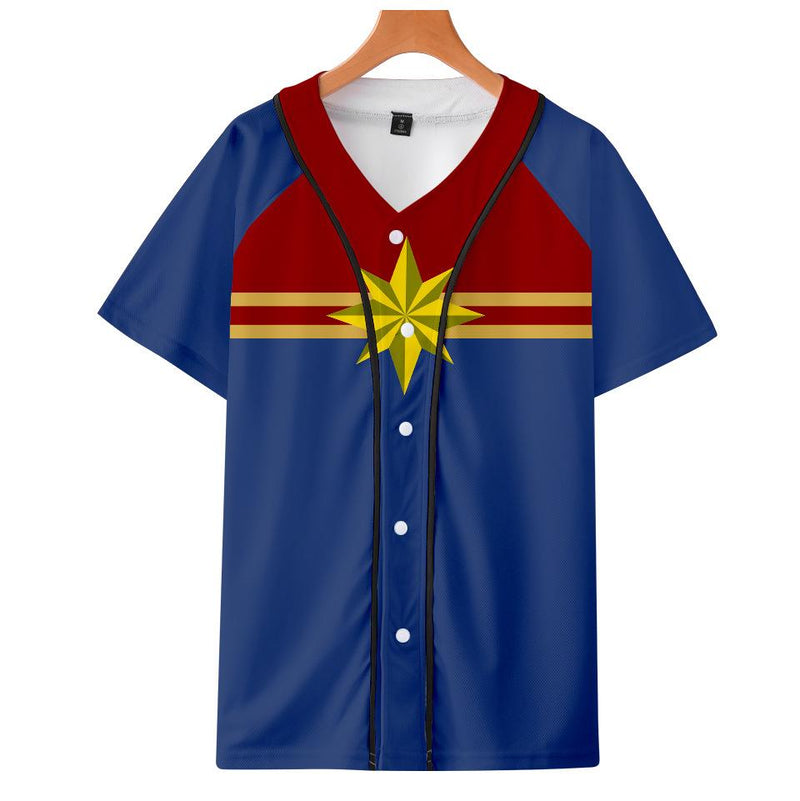 Captain Marvel T-Shirt - Carol Danvers Graphic Button Down T-Shirt CSOS933
