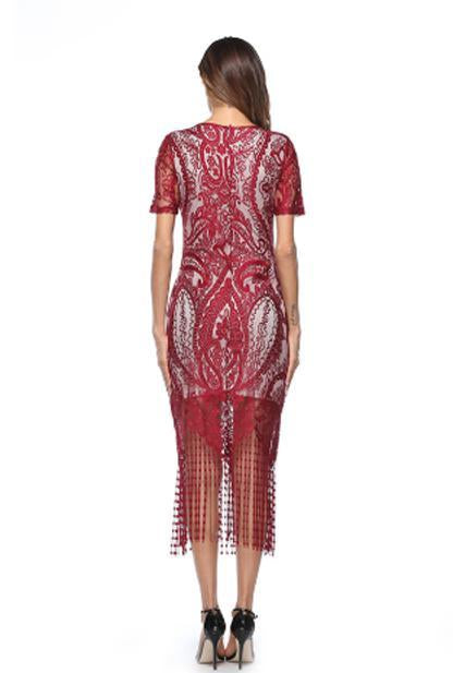 Short Sleeve Tassel Hem Hip Dress
