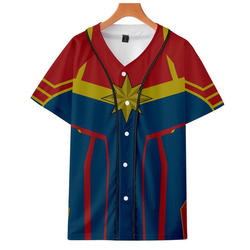 Captain Marvel T-Shirt - Carol Danvers Graphic Button Down T-Shirt CSOS934