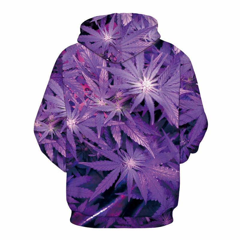 3D Print Hoodie - Purple Weed Leaf Print Pullover Hoodie CSS021