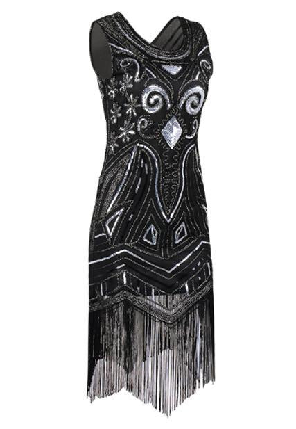 Beaded Sequined Dress Tassel Sleeveless Vintage Dress