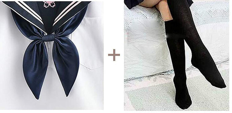 Blue Goldfish Knot Cherry White Sailor Suit Long Sleeve Jk Uniform Blue Skirt Full Set