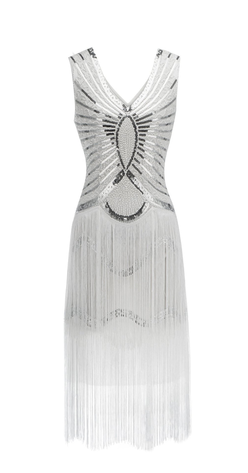 Hand Beaded Tassel  Sequined Sleeveless  Retro Dress