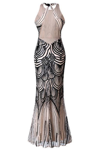 Sequined Halter Elegant Evening Dress