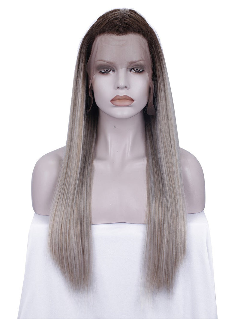 Premium Wig - Trendy Yellow Grey Ombre Lace Front