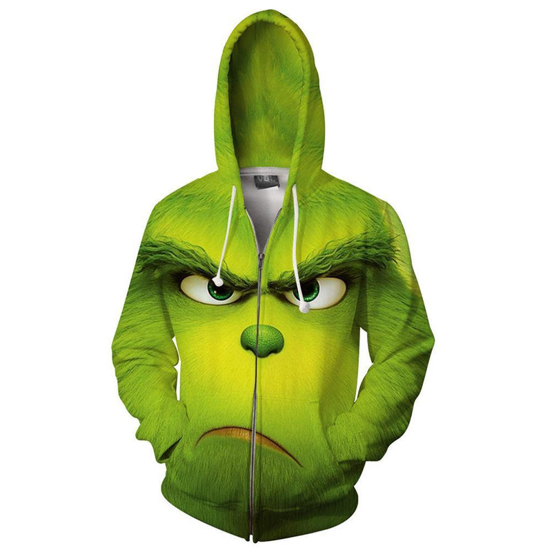 Grinch Hoodie - The Grinch Zip Up Hooded Sweatshirt CSSG004