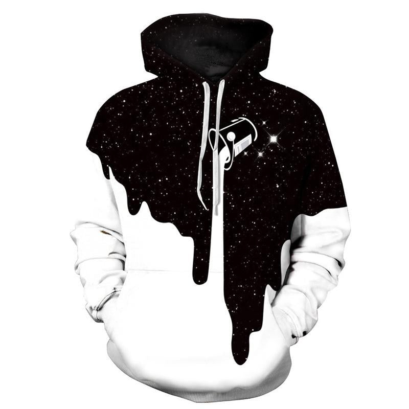 3D Print Hoodie - Black/White Galaxy Pattern Pullover Hoodie CSS001