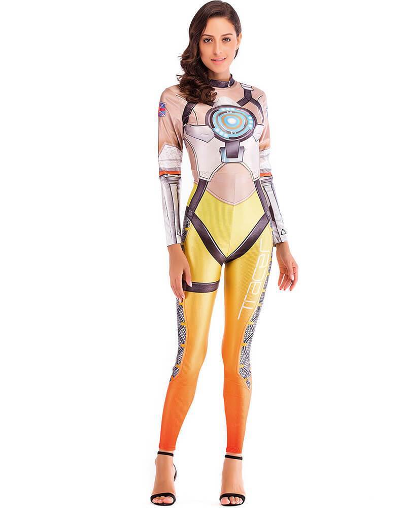 Female Tracer Catsuit Lena Oxton Overwatch Game Cosplay Costume