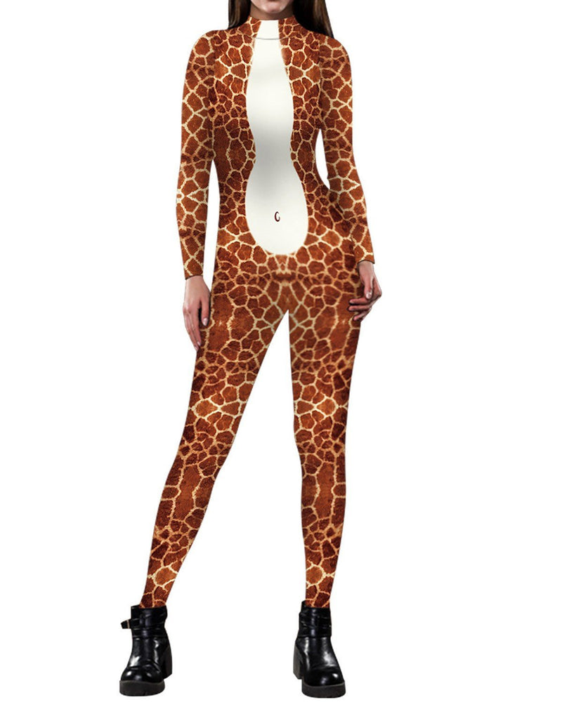 Brown Leopard Adult Womens Catsuit Jumpsuit Costume
