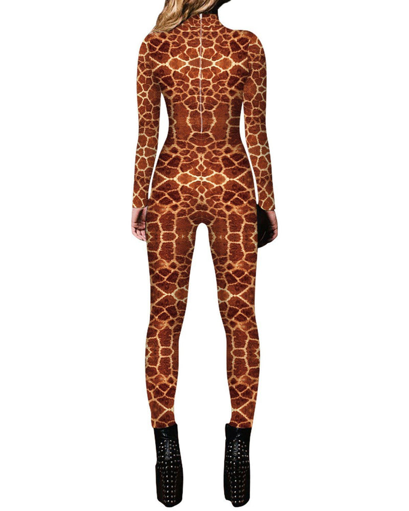 Brown Leopard Adult Womens Catsuit Jumpsuit Costume