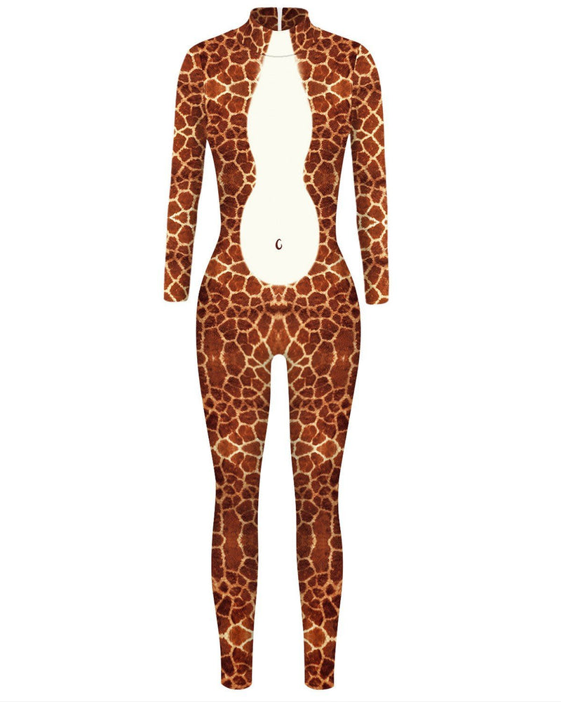 Brown Leopard Adult Womens Catsuit Jumpsuit Costume