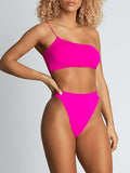 Finley Asymmetric Strap Bikini Bikini Sets Neon Pink