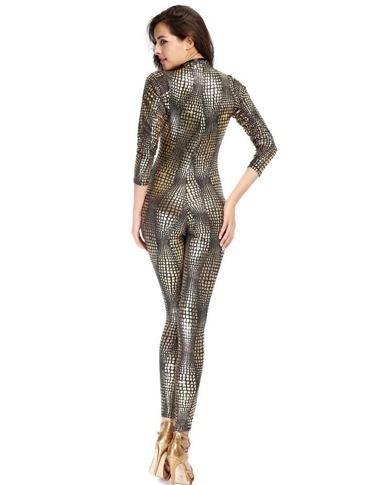 Snake-Skin Like Leather Tight Jumpsuit Catsuit Halloween Costume