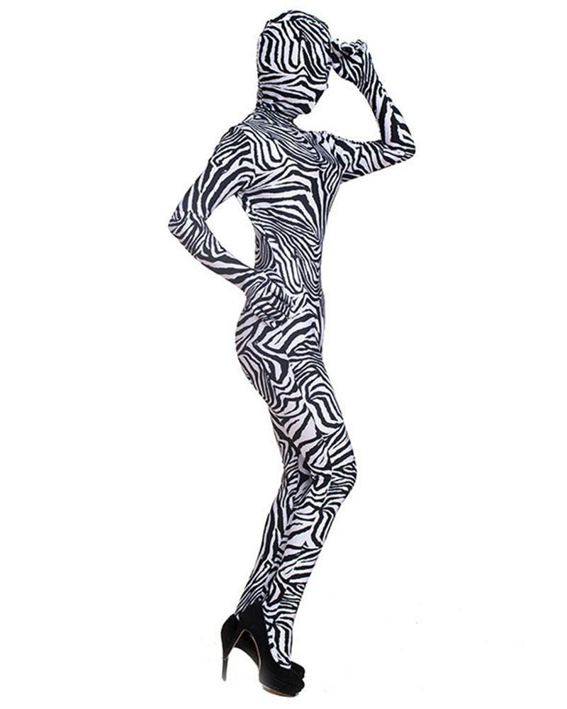 Zebra Catsuit Black And White Stripe Halloween Costume Jumpsuit