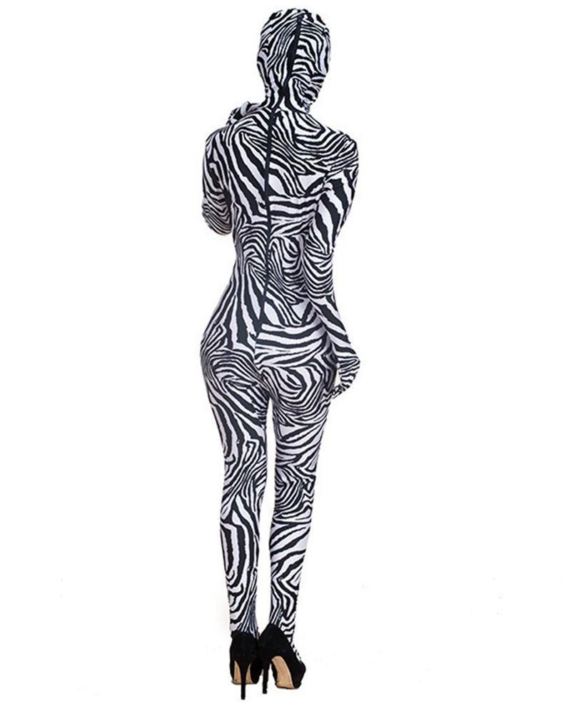 Zebra Catsuit Black And White Stripe Halloween Costume Jumpsuit