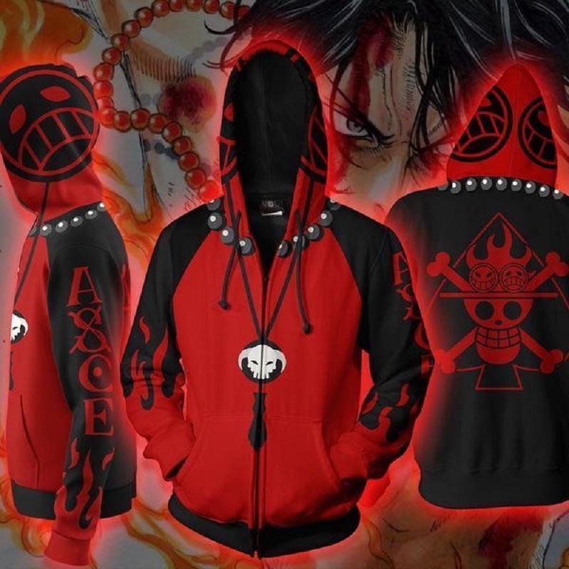 One Piece Hoodie - Portgas D. Ace Zip Up Hoodie CSOS617