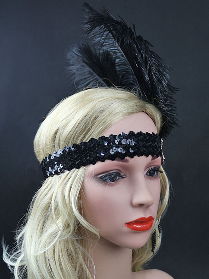 Indian Diamond Sequined Black Feather Headband