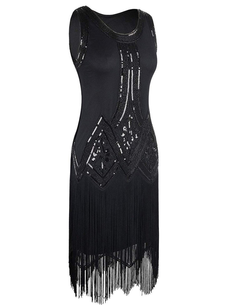 1920 Sleeveless Beaded Fringe Dress