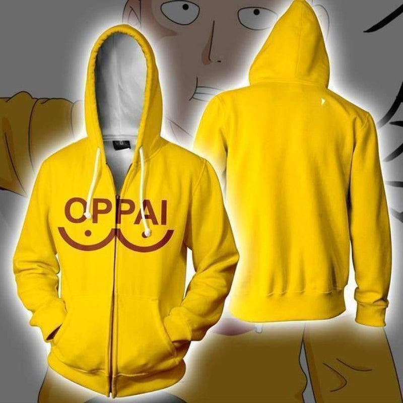 One Punch Man Hoodies - Anime Oppai Zip Up Hooded Sweatshirt CSSO053