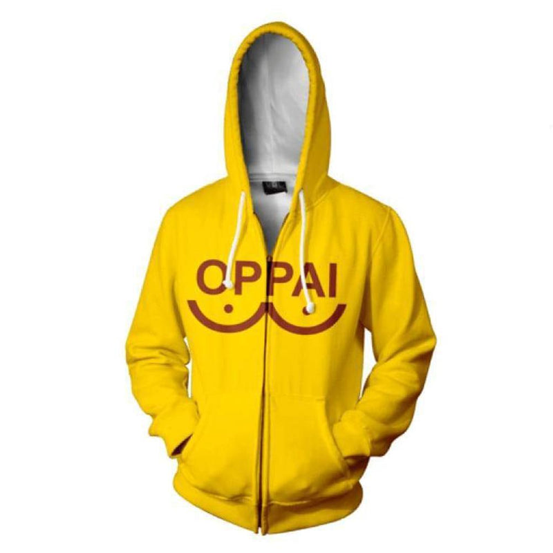 One Punch Man Hoodies - Anime Oppai Zip Up Hooded Sweatshirt CSSO053