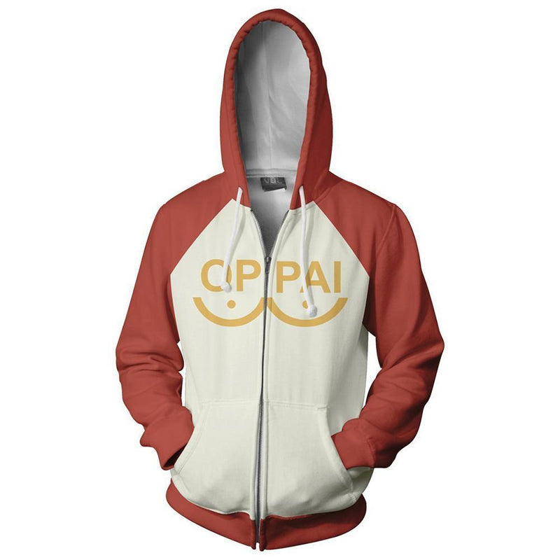 One Punch Man Hoodies - Oppai Zip Up Hooded Sweatshirt CSSO050