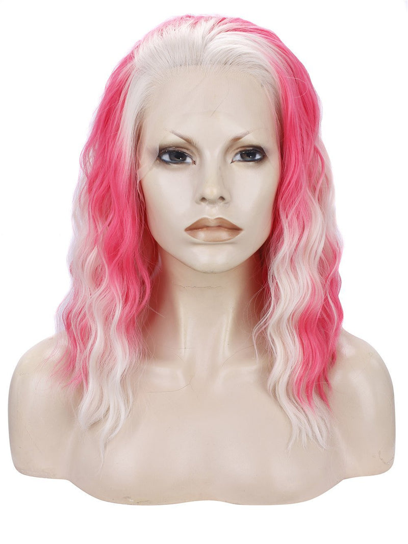 Premium Wig - Cascading Curls Pink & White Lace Front Wig