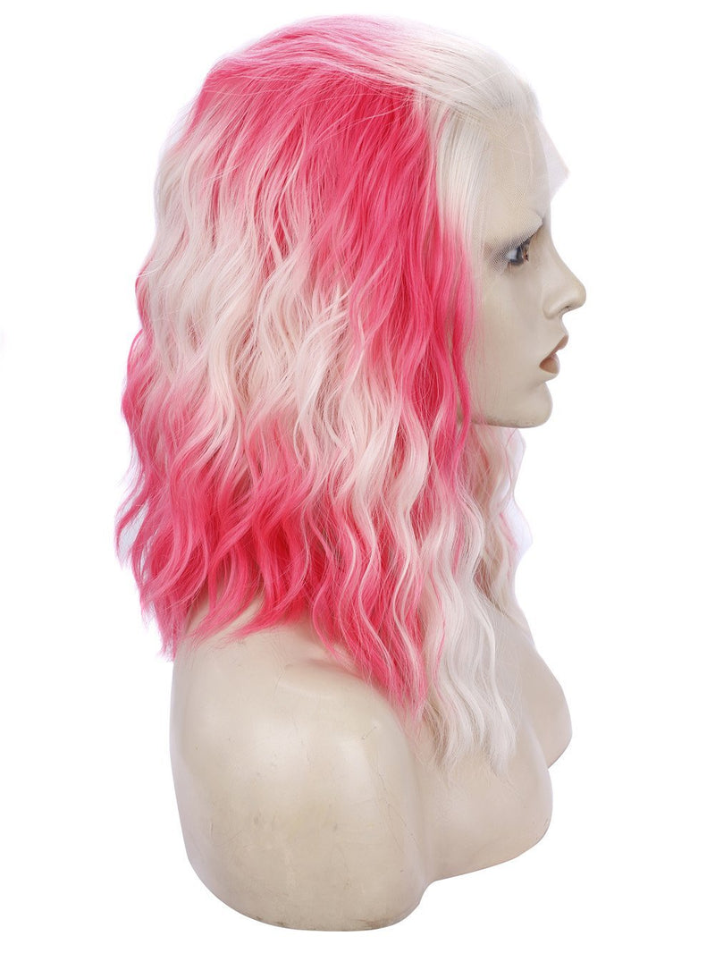 Premium Wig - Cascading Curls Pink & White Lace Front Wig