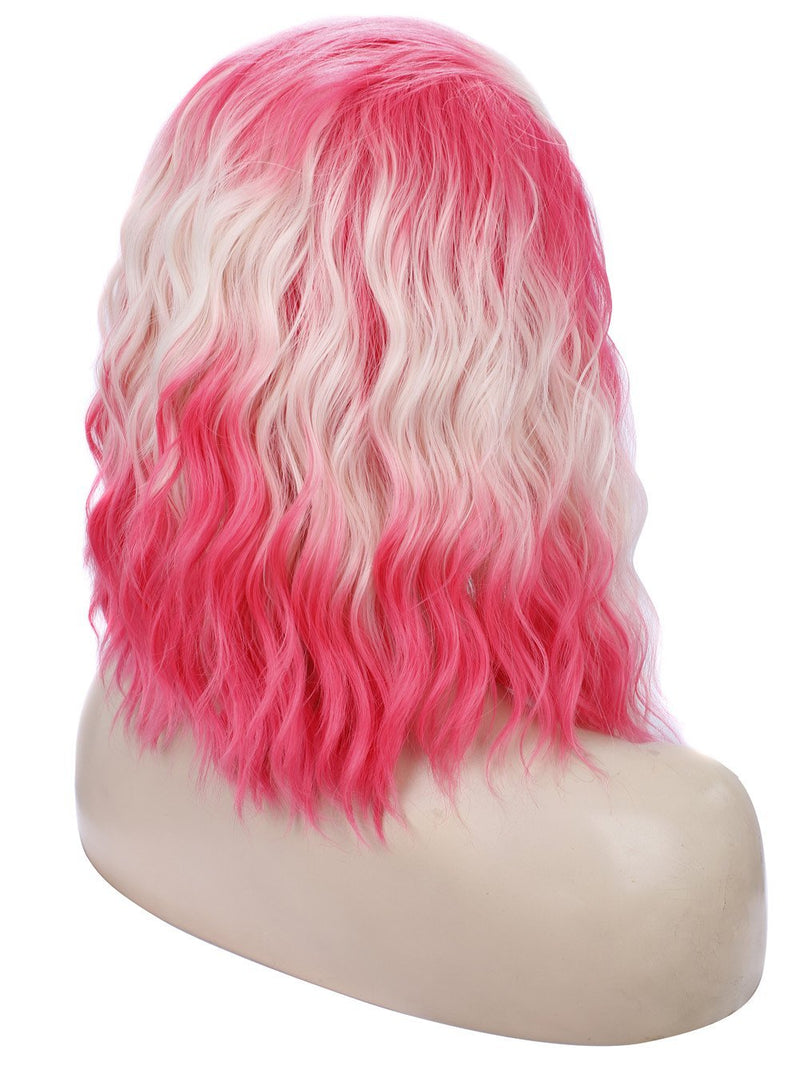 Premium Wig - Cascading Curls Pink & White Lace Front Wig