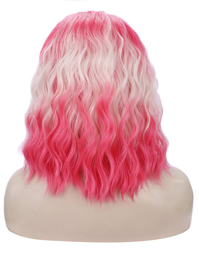Premium Wig - Cascading Curls Pink & White Lace Front Wig