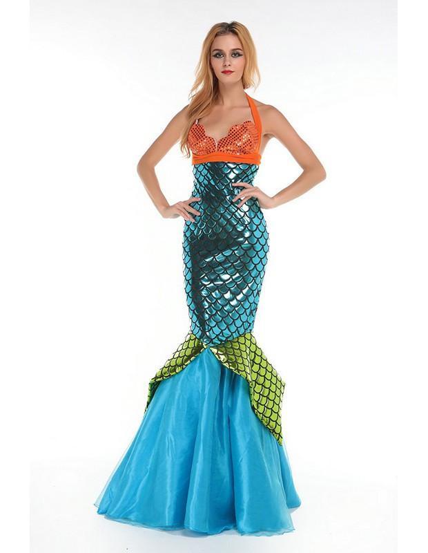Halter Sequined Bra Tailed Sea Queen Adult Mermaid Halloween Costume