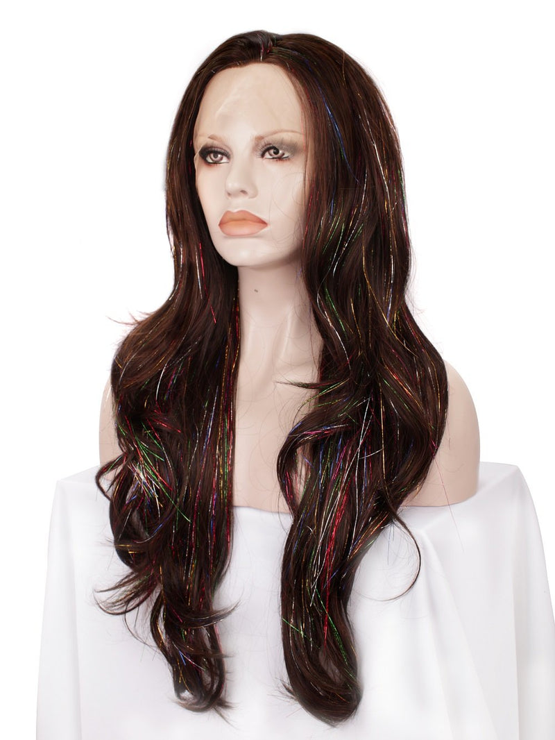 Premium Wig - Copper Blend Shiny Tinsel Lace Front Tinsel
