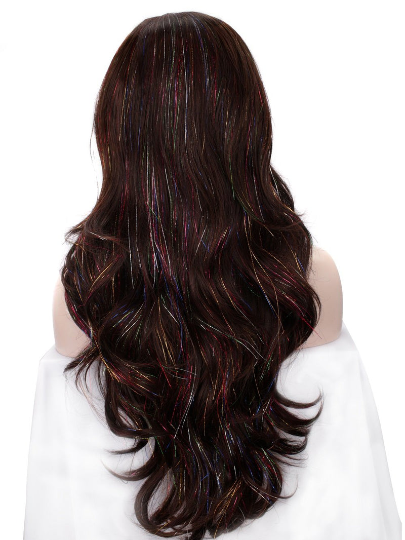 Premium Wig - Copper Blend Shiny Tinsel Lace Front Tinsel