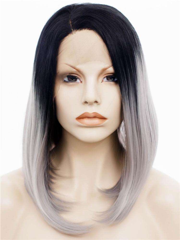 Premium Wig -  Lace Front Sleek Grey Ombre