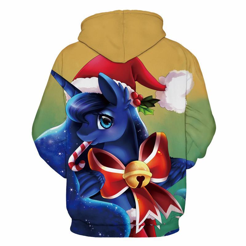 3D Print Hoodie - Cartoon Unicorn Printing Christmas Pullover Hoodie  CSS046