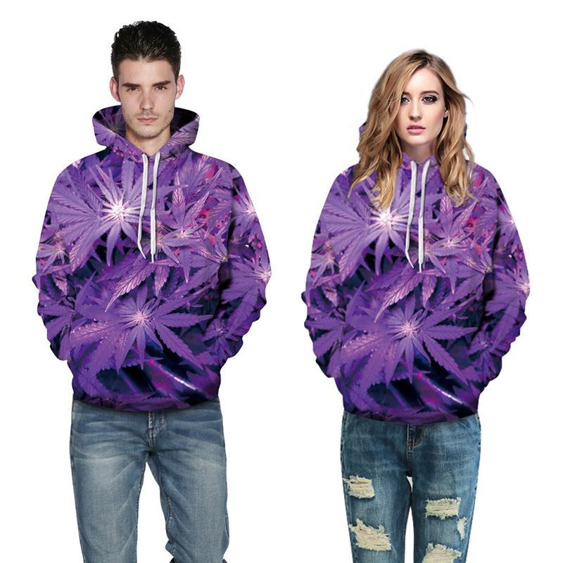 3D Print Hoodie - Purple Weed Leaf Print Pullover Hoodie CSS021